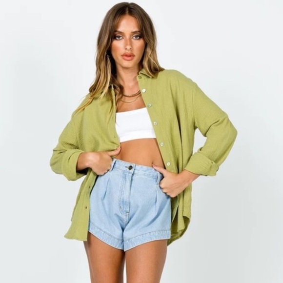 Princess Poly Sage Green Gauzy Cotton Button Down Set Size XS - Picture 1 of 11